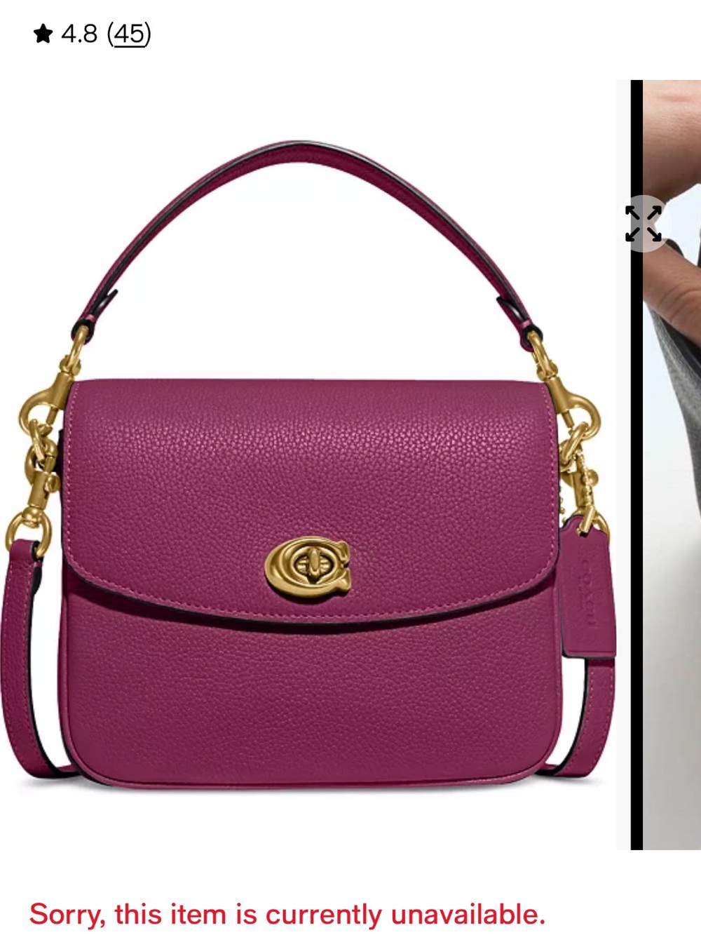 Coach “Cassie” Pebbled Leather Crossbody in Bright Magenta with Gold Hardware - Picture 14 of 15